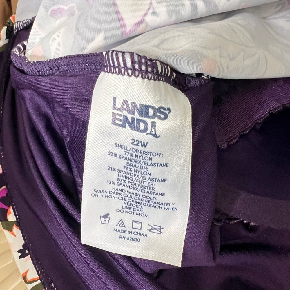 Lands' End Floral Print Tankini Top Ruched Sides & Adjustable Straps 22w - Picture 7 of 8